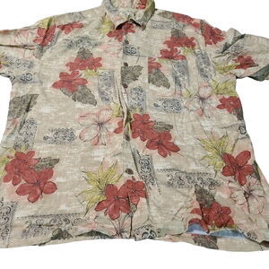 Caribbean Joe Mens Button Up Hawaiian Shirt Multicolor Size XL Rayon Collar